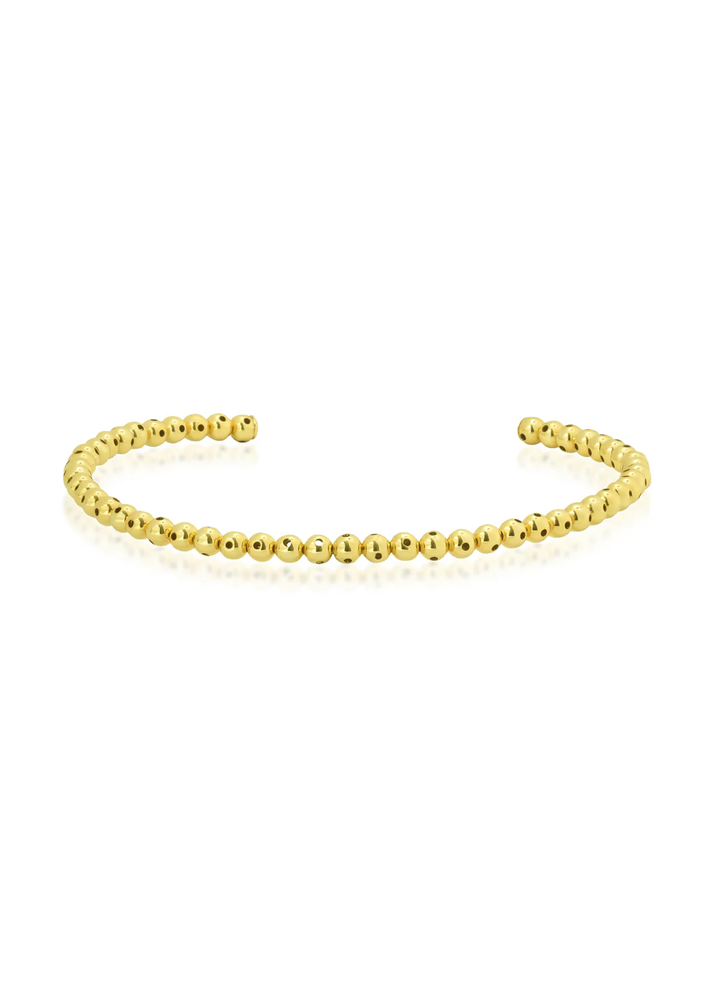 Gargantilla de oro con una serie de esferas pequeñas con delicadas perforaciones, creando un diseño audaz pero refinado.