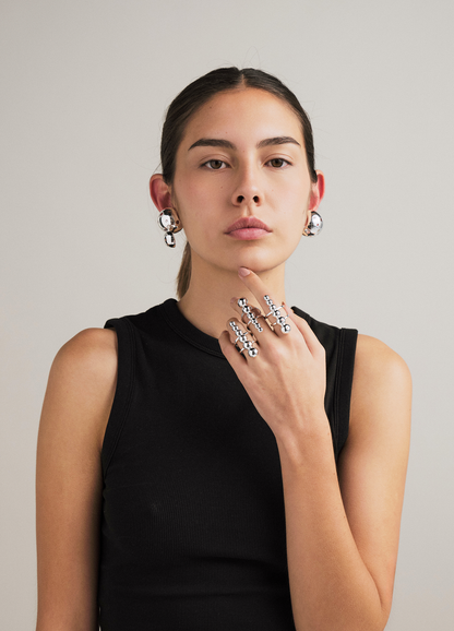 SET ASHA RING + BUSHIDO SMALL EARRINGS SILVER