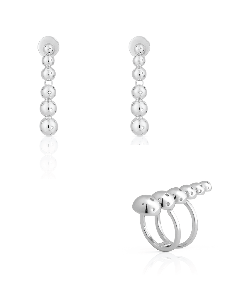 SET ASHA RING + BUSHIDO SMALL EARRINGS SILVER
