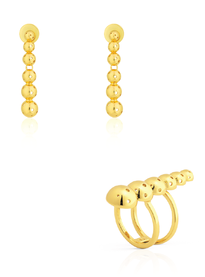 SET ASHA RING + BUSHIDO SMALL EARRINGS GOLD