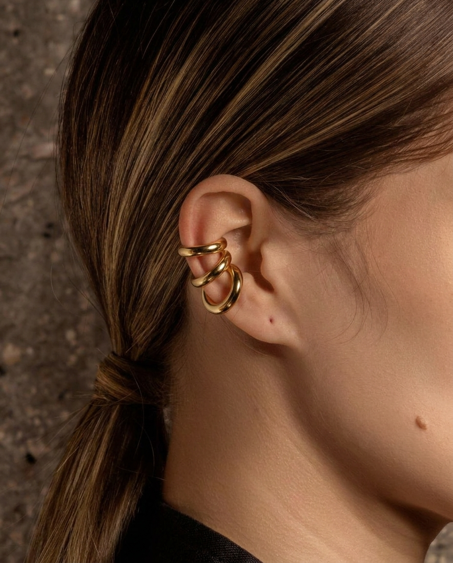 SET DE TRES SMALL MOON EAR CUFFS GOLD